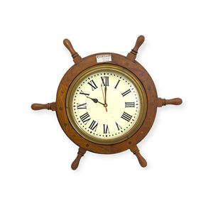 Horloge murale de style roue de bateau de 18 pouces |   Horloge murale en bois nautique pour la décoration de la maison, du bureau et de l'hôtel |   Exportation en gros - Product Image 1