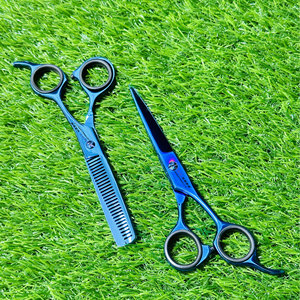 High Quality Professional <b>Barber</b> Hair Cutting and Thinning Scissors <b>Set</b> with Customized Logo Personalized Blade Blue Coated - Product Image 4