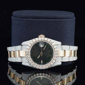 Reloj de Pulsera para Hombre de Diseño Premium, Último Modelo, Completamente Adornado con Diamantes Moissanite, Estilo Hip Hop, Esfera Verde, Números Romanos - Product Image 5