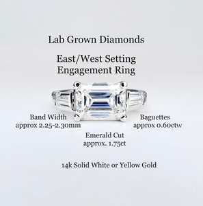 Anillo de Compromiso con Diamante Natural Corte Esmeralda, Certificado IGI, Engaste Oeste-Oriente con 3 Piedras, Oro de 14K, Anillo de Lujo - Product Image 2