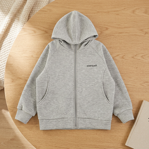 Sweat à capuche gris brodé à manches longues pour garçons, coupe-vent unisexe en molleton 100 % coton respirant, coupe ample - Product Image 3