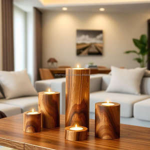 Elegant Cylindrical Acacia Wood <b>Candle</b> Holder <b>Set</b> Handcrafted Rustic Decor for Living Room Meditation Corners and Events - Product Image 5