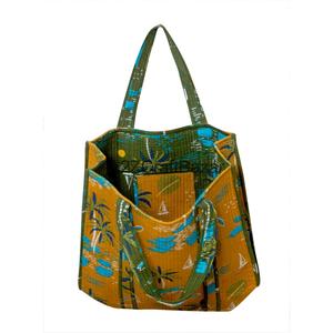 Bolsa de Mano Grande Acolchada de Algodón a Rayas Hecha a Mano, Bolsa de Lona Ecológica Personalizable para Mujer con Asa Larga, Estampado Floral para Compras - Product Image 6