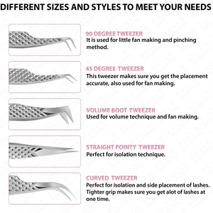 Ensemble de 5 pinces à épiler en acier inoxydable pour extensions de cils, marque privée, avec pointe en fibre de précision pour cils professionnels - Product Image 5