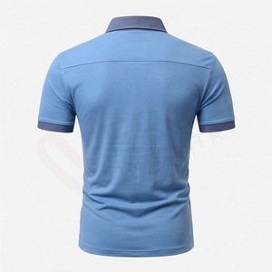 Chemise décontractée pour homme en piqué 100 % polyester bleu marine à manches courtes, respirante, infroissable, coupe classique, design tricoté uni - Product Image 2