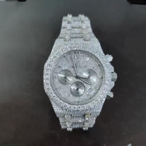 นาฬิกาอัตโนมัติสไตล์ฮิปฮอปหรูหราทันสมัยประดับเพชรโมอิสซาไนต์บนตัวเรือนสแตนเลสสตีล เหมาะสำหรับทุกโอกาสสำหรับผู้ชาย - นาฬิกาหน้าปัดกระจก ของขวัญ - Product Image 1