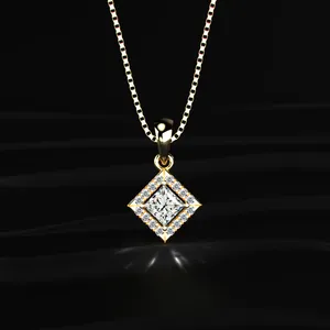 Collier pendentif halo de luxe en or avec diamant de laboratoire de qualité supérieure, couleur D-E, clarté VVS-VS, taille princesse, certifié IGI, 0,5 CT-1 CT. - Product Image 2