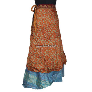 Falda Larga de Seda Vintage Estilo Rajasthani para Playa, Reversible de 2 Capas, Tipo Sari Mágico - Product Image 5