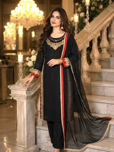 Designer Pure Mul Chanderi Wrinkle-Free Stretchable Kurta Palazzo Set Nazmin Dupatta Embroidered <b>Sequin</b> Work Wedding Party Wear - Product Image 1