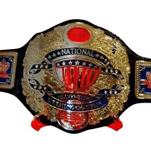 Ceinture de champion de lutte nationale poids lourd plaquée or avec pierre précieuse rouge au centre, sangle noire, ceinture de titre de collection de haute qualité - Product Image 2