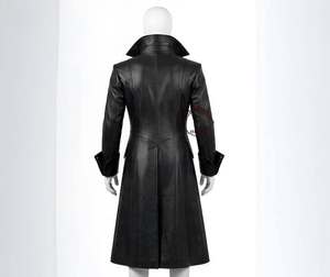 Eoin Winston Sports Genuine <b>Leather</b> <b>Long</b> <b>Coat</b> with Red Trim and Cross Detailing for <b>Men</b> Made in Pakistan Model Ews0005 - Product Image 4