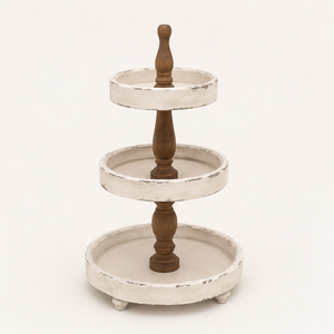 3 Tier Wooden Cake <b>Stand</b> Distressed White Farmhouse Decor Serving Tray Three Tiered <b>Cupcake</b> <b>Stand</b> for Wedding Party Supply - Product Image 4