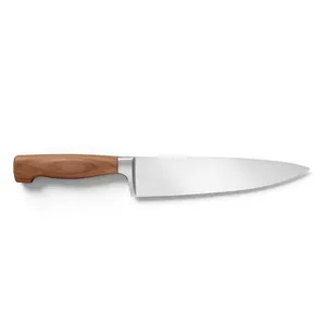 Cuchillo de Chef Clásico de 8 Pulgadas con Mango de Madera Marrón y Hoja Plateada Lisa para Cocinas Domésticas, Cortar Verduras, Rebanar Frutas, Herramienta de Cocina - Product Image 2