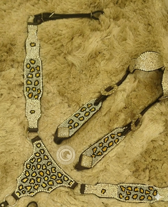 Western horse breast collar <b>leather</b> tack chest <b>harness</b> crystal studded fringe concho bead adjustable strap riding halter set - Product Image 1