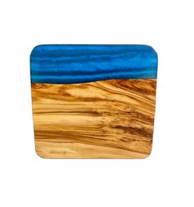 Olive <b>Wood</b> Coaster Square Blue Epoxy Resin Custom Design Natural WOODEN & RESIN Tea Cup Coaster Table Decor Drink Cup Coasters - Product Image 1