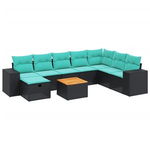 Set di divani da giardino in polyrattan nero da 9 pezzi con cuscini - Product Image 2
