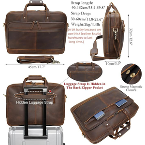 High-Quality Grain <b>Leather</b> <b>Laptop</b> <b>Bag</b> with Spacious Interior for Men Office Work Business Travel and Daily Use - Product Image 2