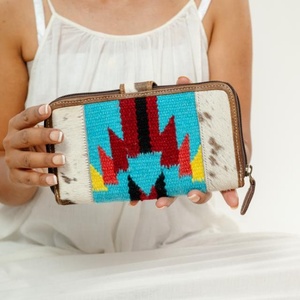 Cartera Multiusos de Cuero Acolchado Azteca para Mujer, Cartera de Mano Multicolor de Cuero Occidental, Novedad - Product Image 2