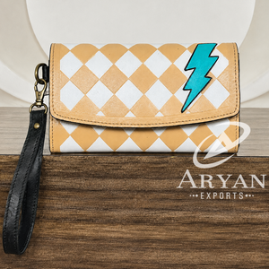 Western Lightning Bolt Checkered Leather <b>Wristlet</b> Wallet for Women Boutique Cowgirl Clutch Purse Phone Holder Card Organize Gift - Product Image 1