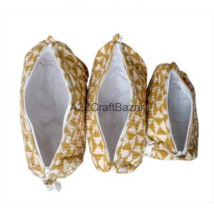 Ensemble de trousses de voyage en coton durable à motif pompon avec fermeture éclair - Organisateur de maquillage écologique réutilisable léger de petite taille - Product Image 4