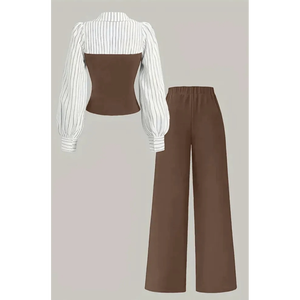 Ensemble deux pièces pour femme : haut corset superposé et pantalon large, style Dark Academia ou Modern Vintage - Product Image 1