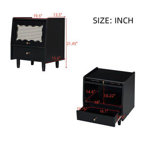 Wooden Rattan-Woven Storage <b>Nightstand</b> with 1 Drawer <b>Nightstands</b> Product Type - Product Image 6