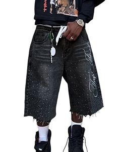 Shorts en jean premium avec strass pour hommes, broderie personnalisée, impression, shorts en jean streetwear déchirés, fabricant - Product Image 1