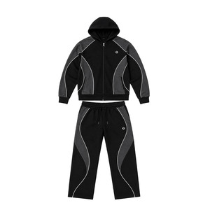 Manufacturer Zipper Raglan Sleeve Color Block Piping Hoodies Jogger sets Custom Boxy Fit Workout Wide Leg <b>Tech</b> Heavy Fleece Sets - Product Image 3