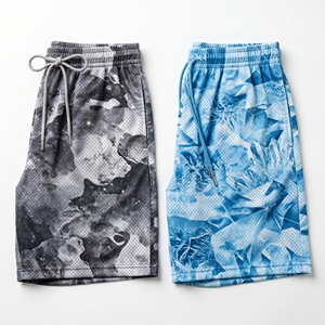 Shorts en maille avec graphisme personnalisé |   Shorts décontractés légers et respirants à séchage rapide, gris fumé bleu cristal, pour la gym et le streetwear - Product Image 1