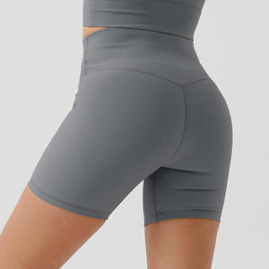 Womens Ribbed Yoga Short Shorts Recycled Nylon Seamless Running <b>Tights</b> Solid Breathable Quick Dry Fitness Tight Shorts - Product Image 4