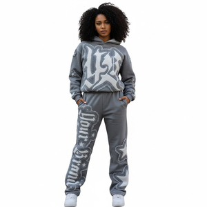 Ensemble de survêtement streetwear Y2K personnalisé pour homme, sweat à capuche brodé et pantalon évasé ample, style vintage hip-hop, coupe décontractée, vêtements d'hiver - Product Image 2