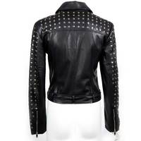 Veste en cuir cloutée pour femme, noire, style motard, punk, cuir véritable, fournisseur OEM, vente en gros
