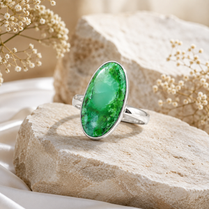 Natural Green Turquoise 925 Sterling Silver Oval Cabochon Gemstone <b>Ring</b> Handmade Adjustable Women's Wedding Trendy Jewelry Gift - Product Image 3