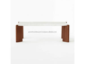 Luxury White Quartz Coffee Table with <b>Solid</b> <b>Wood</b> Base Modern Minimalist Center Table for Living Room Premium Quartz Top Coffee - Product Image 3