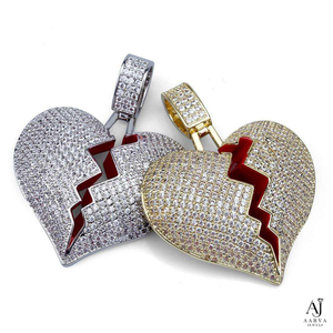 Collar con Colgante de Corazón Roto de Moissanita Chapado en Oro Estilo Hip Hop, con Efecto de Hielo, para Regalo de Streetwear - Product Image 3