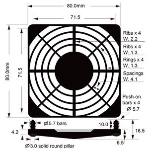 Protector de Dedos para Ventilador de Plástico SYMBANG de 80 mm (P80-2) con Accesorios de Montaje, Garantía de 3 Años, Personalizable OEM - Product Image 1