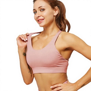Soutien-gorge de sport rose sans coutures, respirant, à maintien élevé, sans bretelles, avec cristaux, pour le yoga et les tenues de sport féminines - Product Image 1