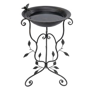 Elegante y Moderno Baño y Comedero para Pájaros de Metal de Lujo, Adorno de Jardín para Exteriores, Diseño Hecho a Mano con Trabajos de Grabado, Acabado Blanco, Pedestal de Hierro - Product Image 2