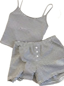 Spring Women's 100% Cotton Breathable Cami Shorts Home Wear Set Striped Casual Comfortable Outfit Made in Bangladesh - Product Image 5