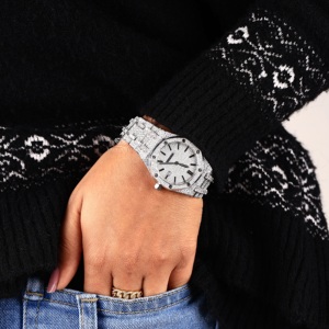 Moissanite Diamond Luxury Iced Out Women Watch 34mm Stainless Steel <b>White</b> Tone Quartz Hip Hop Style WristWatch For Women Gift - Product Image 5