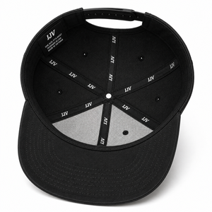 Wholesale Custom Solid Black 5 Panel Structured Snapback <b>Hat</b> High Profile <b>Flat</b> Brim Baseball Cap Letter Embroidered - Product Image 3