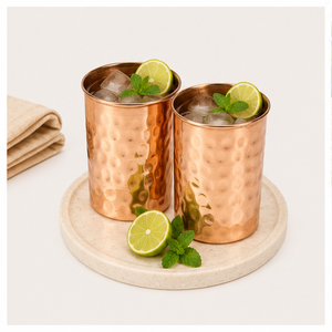 <b>Copper</b> Hammered Water Glass Tumbler Set with Ayurvedic Health Benefits Handcrafted Detox Drinkware for Home & Restaurant Use - Product Image 3