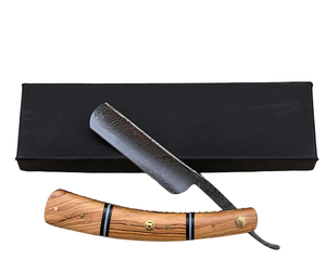 Aesthetic Handmade Damascus Steel Straight Razor with <b>Black</b> and Brown Pakka Wood Handle Personalized Blade Exotic Classic Barber - Product Image 1