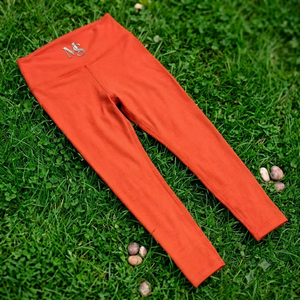 Leggings de fitness tricotés orange taille mi-haute pour femme, respirants, antibactériens, décontractés, longueur cheville, couleur unie, pour l'automne - Product Image 1