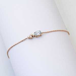 Pulsera Ovalada de Aguamarina Azul, Plata de Ley 925 Certificada, Chapada en Oro Rosa de 14K, Cadena Delicada - Product Image 4