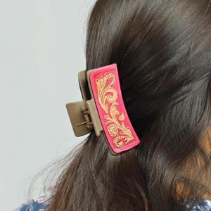 Fashionable Fabric Hair <b>Clip</b> With Gold Embroidery Pattern For Women's Accessories - Product Image 1
