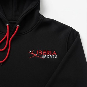 IBERIA Custom Sports Pullover Hoodie <b>Black</b> Fleece <b>Sweatshirt</b> with Hood Drawstring Casual Athletic Training Wear - Product Image 3