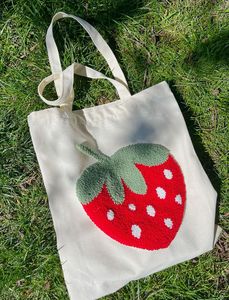 <b>Handbag</b> Reusable Grocery Shopper Women Daily Gift Bags Premium Cotton Canvas Tote Bag Tufted Embroidery Shoulder Shopping - Product Image 6