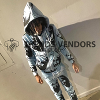 Survêtement homme à cordon de serrage sur la couture latérale, pantalon de survêtement évasé, broderie chenille personnalisée, sweat à capuche en polaire pour l'hiver