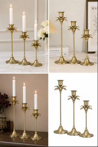 Ensemble de luxe de 3 bougeoirs décoratifs en métal à motif floral pour la décoration de la maison et les centres de table de mariage - Product Image 5